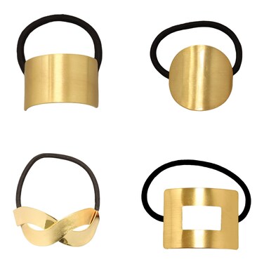 Honbay 4PCS Fashion Cool Metal Geometric Hair Cuffs, Decorative Wraps, Stretch Ponytail Holders, Hair Accessories for Women
