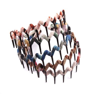 5PCS Zig Zag Wrapped Cloth Headband Plastic Sharks Tooth Hair Comb Hair Hoop Headwear Accessory for Lady Women