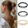3Pack Gold Hair Ties, Ponytail Holders, Cute Wrist Bracelet Metal Hair Cuffs Elastic Rip Tie Hair Accessories for Thick Thin Curly Hair Trendy Gold Bead Jewelry Gift (Gold, Black)