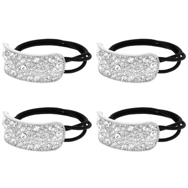 4Pcs Sparkly Rhinestone Ponytail Hair Ties, Bling Elastics Scrunchies Fancy Crystal Hair Tie Rhinestone Hair Accessories for Women Thick Hair(Silver)