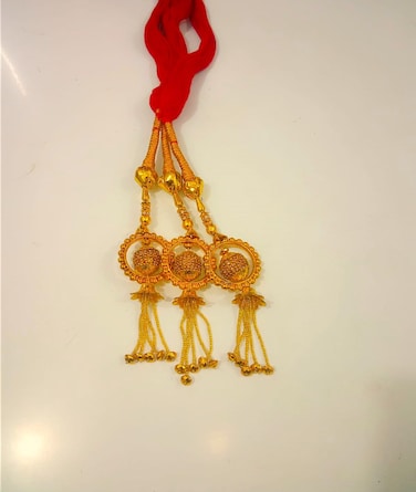 Paranda Parandi Hair Accessory Braid Tassles Extensions with Golden Rings Punjabi Paranda Wedding Bridal Pranda (Red with Golden Rings)