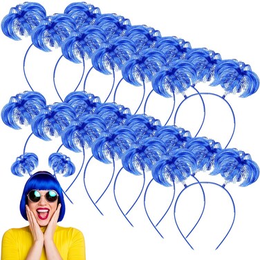 Jexine 12 Pieces Tinsel Wrapped Ponytails Headbands Headwear Feathers Head Bopper for Women Hair Costume Accessories(Blue)