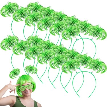 Jexine 12 Pieces Tinsel Wrapped Ponytails Headbands Headwear Feathers Head Bopper for Women Hair Costume Accessories(Green)