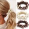 Fashey Pearl Hair Ties Beaded Hair Scrunchies Elastic Ponytail Holder 3 Pcs Pearls Hair Bands Hair Accessories for Women (white,brown)