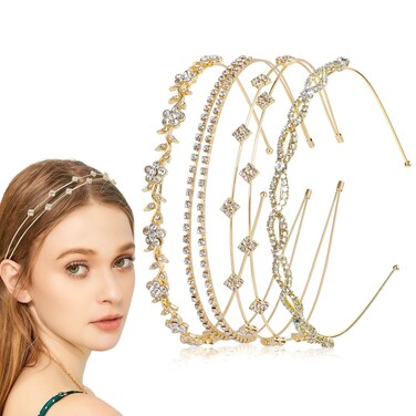 Rhinestones Headbands For Women's Hair Wedding Hair Accessories, Gold Metal Flower Girl Headband, Sparkly Fancy Headbands for Women, Crystal Headband Hair Accessories