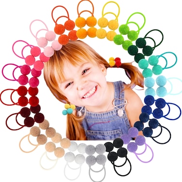 C&Eacute;LLOT Fluffy Pom Pom Hair Ties and Bands - 40Pcs Hair Accessories for Pigtails and Ponytails, Perfect for Toddlers, Little Kids, and Teens