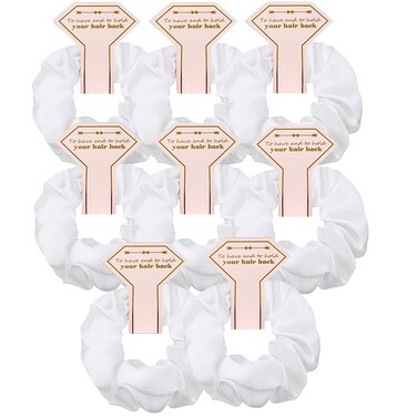 8pcs Satin Hair Ties and Scrunchies - Bridesmaid Proposal Gifts, Bachelorette Party Favors for Wedding Parties (White)