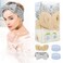 Makeup Headband, Headband for Washing Face (Water Ripple Bow, Fuzzy Big Eyes, Rabbit ears) and 1 Pair Blue Wristbands Soft Coral Fleece Elastic, Spa Headband and Wristband Set