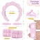 Spa Headband For Washing Face, Skincare Headband With Hair Clips, Cute skincare headband and wristband set for Women, Soft-Puffy Velvet Makeup Headbands, for Face Washing, Makeup, Skincare (Pink)