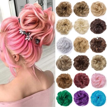 Benehair Messy Bun Hair Piece Thick Scrunchy Updo Hair Pieces for Women Wavy Hair Bun Scrunchies Donut Chignon Hairpiece with Elastic Rubber Band Hot Pink-Thicker 1pc 45g