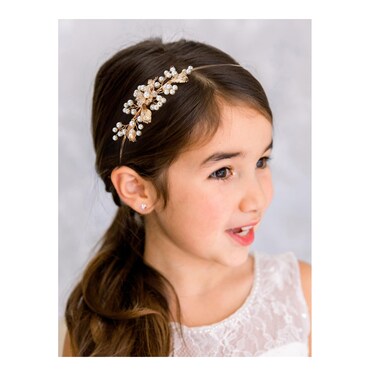 SWEETV Hairband for Wedding, Flower Girl Headpiece with Glittering Rhinestones, Gold, One Size, for Baby Girl, Little Girl, First Communion, Birthday Party, Prom, Children's Day, Special Occasions