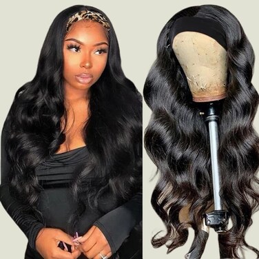 Miss Lee Headband Wig Human Hair For Black Women 14 Inch 150% Density Glueless Brazilian Virgin Hair Natural Black Color（14inch,Headband wig）