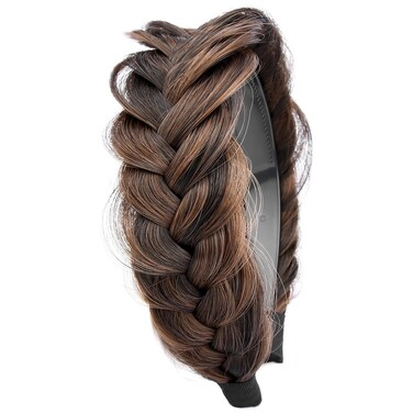 Wide Messy Braided Headband with Teeth Synthetic Hair Plaited Headband High Elasticity Braids Chunky Fishtail Braided Hair Band Hairpiece for Girls Women (Copper Brown)