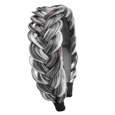 Wide Messy Braided Headband with Teeth Synthetic Hair Plaited Headband High Elasticity Braids Chunky Fishtail Braided Hair Band Hairpiece for Girls Women (Dark Gray)