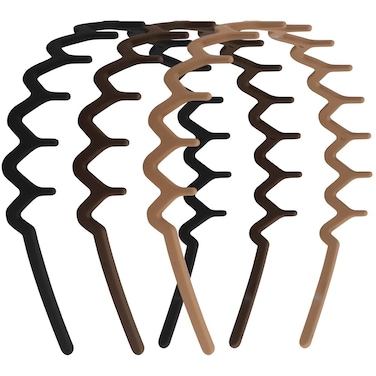 Headband Set of 3, Zig Zag Design, Plastic Hair Bands, Non Slip Sharks Tooth Hair Comb Headband, 90s Wavy Headband, Mens Headband with Teeth, Black, Neutral Colors