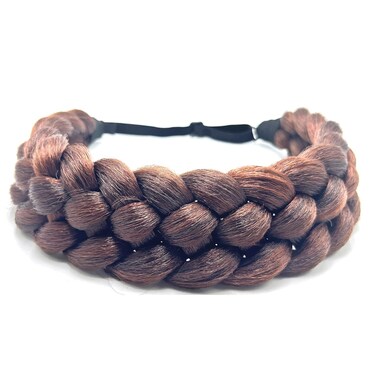 TOECWEGR Hair Braided Headband Classic Chunky Wide Thick Plaited Braids Elastic Stretch Syntheti Buckling Hairpiece Braid Headband