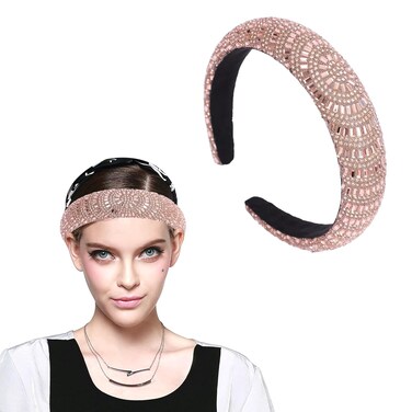 Rhinestone Wide Headbands for Women Sparkle Rose Gold Crystal Headband Fashion Glitter Headband Comfortable High Elastic Headband Hair Band Hair Hoop Hair Accessories for Womens Hair