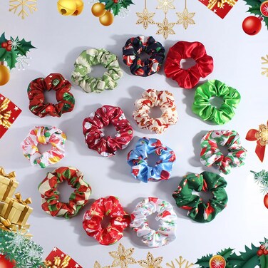 14 Pcs Christmas Scrunchies Silk Scrunchies Satin Hair Ties Soft Elastic Hair Bands Christmas Hair Scrunchy Hair Accessories for Women Girls