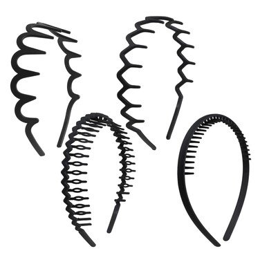4 PCS Headband with Teeth, Zig Zag Headbands for Women Wavy Headband Black Fashion No Slip Effortless Plastic Headbands Hair Hoop with Teeth Comb Hairband Hair Accessory for Women Girls Men