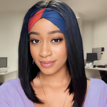 Headband Wigs Human Hair Half Wigs for Black Women Wear and Go Glueless Bob Headband Wigs Short Straight Wigs 150% Density No lace Headband wig Natural Color