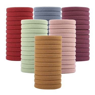 BAOLI 60PCS Colorful Hair Bands Ties, Women Large Hair ties, Cotton Seamless Hair Ponytail Holders, No Hair Damage,6 Colors