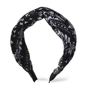 Boho Black Paisley Knotted Headband - Wide Twisted Knot, Non-Slip Bandana for Women and Girls' Hair