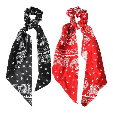 Ribbon Bow Hair Scrunchies with Ponytail Holder - Long Hair Scarf Bandana and Elastic Hair Bands for Women and Girls