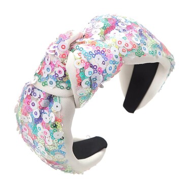 Doneace Sequin Knotted Headband for Women Girls Sparkly White Knotted Hairband Glitter Hair Hoop Fashion Hair Accessories for Costume Decorations Party Supplies 1PCS