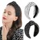 Wide Hairbands For Women Bandana White Knotted Headband For Women Top Knot Headband White Tweed Plaid Headbands 2PCS