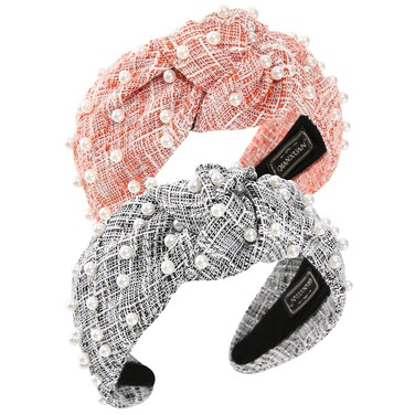 Wide Hair Bands For Women Fashion White Pearl Headbands For Women Top Knot Headband For Girl (2psc Knot Headband1)