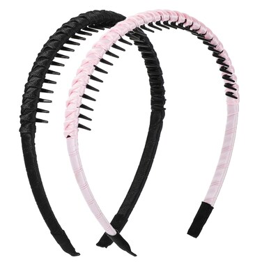 2 Pieces No Slip Hair Bands for Women Adjustable Zig Zag Teeth Comb Hair Hoop Women Men Teen Girls Wavy Headband for Long Short Hair Daily Use Yoga Spa Parties Accessories(Black?Pink, One Size)