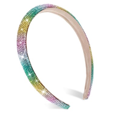 Prasacco Rhinestone Headband Rainbow Headband Crystal Headband Glitter Headband Diamond Wide Hairband for Women Girls Hair Accessories