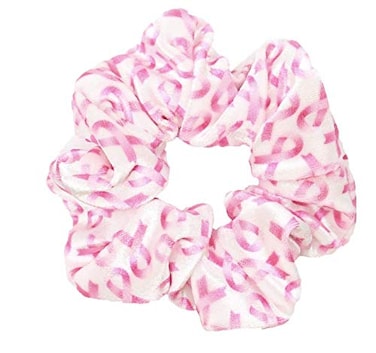 Breast Cancer Scrunchie, Pink Ribbon Hair Accessories, Breast Cancer Awareness Premium Velvet Pink No Crease Hair Elastics