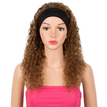 Rebecca Fashion #30 Brown Headband Wig Human Hair Deep Wave Headband Wigs for Black Women 14 Inch Brazilian Virgin Human Hair Half Wigs with Headbands Attached Curly Headband Wig