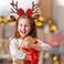 QDTK Christmas Antlers Headband Brown Reindeer Ears Headbands for Women Girls Sequined Glittery Deer Antler with Bow Hairband Holiday Hair Accessories
