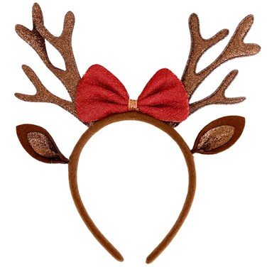 QDTK Christmas Antlers Headband Brown Reindeer Ears Headbands for Women Girls Sequined Glittery Deer Antler with Bow Hairband Holiday Hair Accessories
