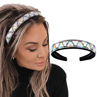 Rhinestones Headbands Silver Crystal Hairbands Party Cosplay Headpiece Sparkle Laser Hair Hoop for Women