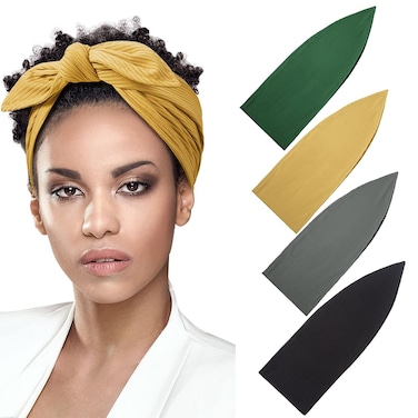 Syhood 4 Pieces Ribbed Headband Ribbed Stretch Bandie Stretchy Hairband Soft Head Wrap Turban Headband Boho Hair Band for Women Hair Accessories, 4 Colors(Ginger, Green, Gray, Black)