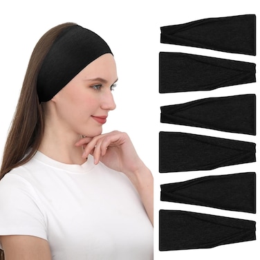 RITOPER Black Workout Head Bands for Women's Hair, Buttery Soft Non Slip Wide Thick Headbands Hair Bands for Women's Hair, Solid Headband for Fashion, Yoga, Running, Spa Day, Sports, Travel