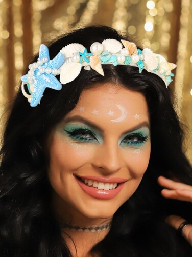 Brishow Blue Starfish Headband Seashell Hair Band Pearl Turquoise Beach Wedding Hair Accessories for Women