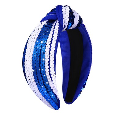Hairband, Game Day Headbands Football Headbands White Blue Sequin Knotted Headbands for Women, Blue Field Day Accessories Outfits (Blue White, Large)