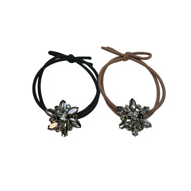 2Pcs Elegant Crystal Flower Hair Ties Bands Elastic Rhinestone Heabdands Scrunchies Ponytail Holder for Women Girls