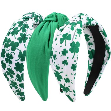 St. Patrick&rsquo;s Day Headbands for Women Irish Green Shamrock Leaves Knotted Wide Headband Non Slip Hair Hoops St Patricks Hair Accessories Gift for Her