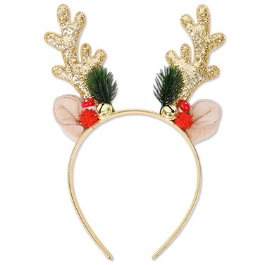 Christmas Headband for Women Xmas Shiny Deer Antler Bell Hair Accessories Ears Head Bands for Women's Hair Adult Girls Party Decorations Christmas Festival Fashion Supplies,Gold