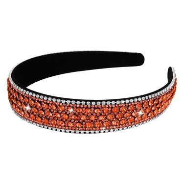 Wecoe Rhinestone Headband - Orange Bling Sparkly Crystal Diamond Thin Hair Band, Fashion Accessory for Women and Girls, Holiday Birthday Halloween Christmas Gift