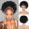 LEOSA Short Afro Wig for Black Women - Synthetic Kinky Curly Headband Wig with Turban Wrap - Natural 4Inch Afro Puff
