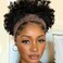 LEOSA Short Afro Wig for Black Women - Synthetic Kinky Curly Headband Wig with Turban Wrap - Natural 4Inch Afro Puff