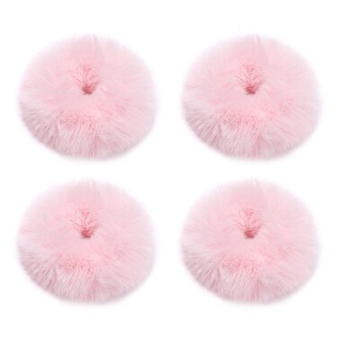 Pom Pom Hair Ties, Sightor 4pcs Ponytail Holders With Faux Rabbit Fur Fluffy Fuzzy Elastic Hair Bands Women Hair Accessories (Light Pink)