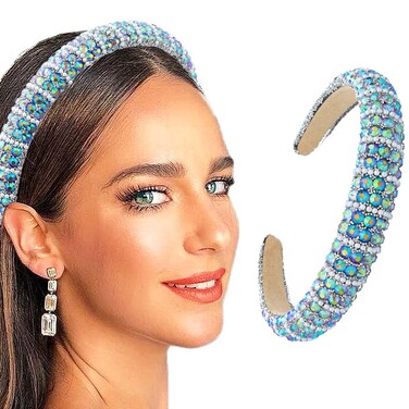 Rhinestone Headbands Bling Crystal Beaded Headband Thick Padded Hairbands Fashionable Handmade Hair Accessories for Women