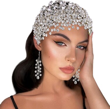 ULAPAN HP376 Silver Rhinestone Wedding Headpiece for Women Handmade Bridal Headband Hair Accessories